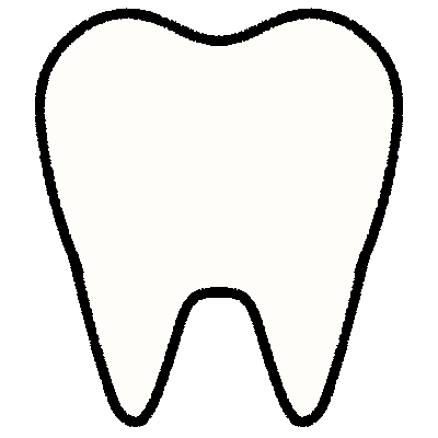 a stylized drawing a tooth with a black outline.